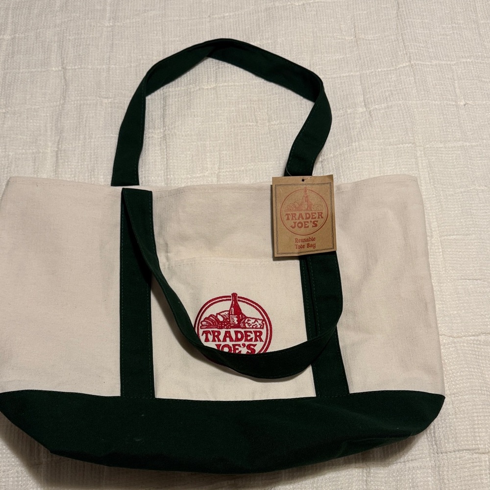 Trader Joe's Classic White and Green Tote Bag